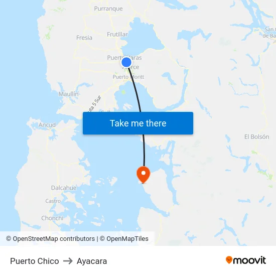Puerto Chico to Ayacara map