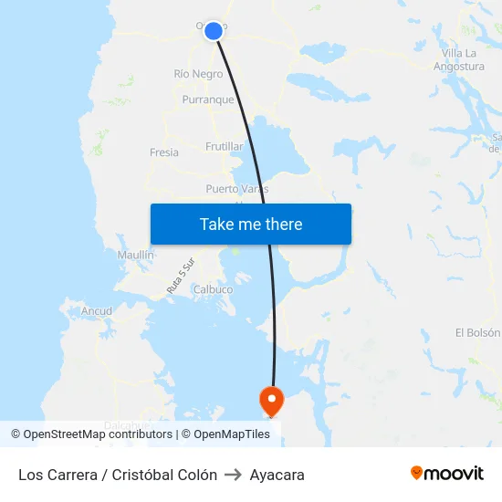 Los Carrera / Cristóbal Colón to Ayacara map