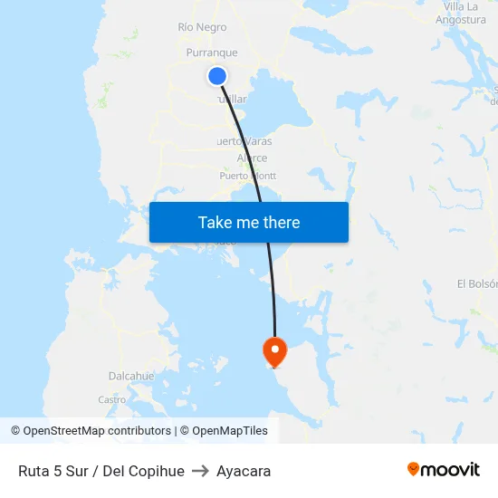 Ruta 5 Sur / Del Copihue to Ayacara map