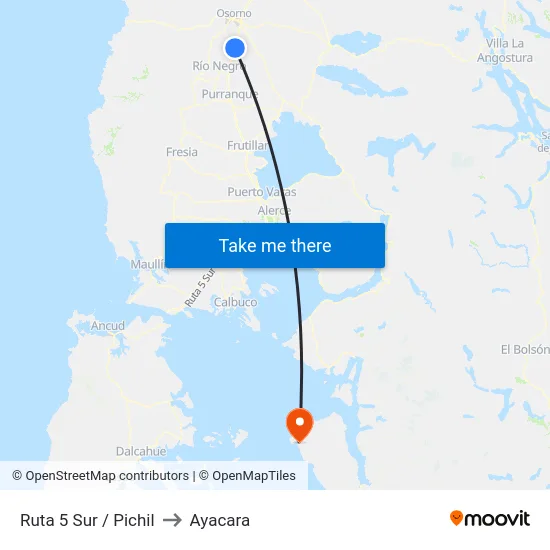 Ruta 5 Sur / Pichil to Ayacara map