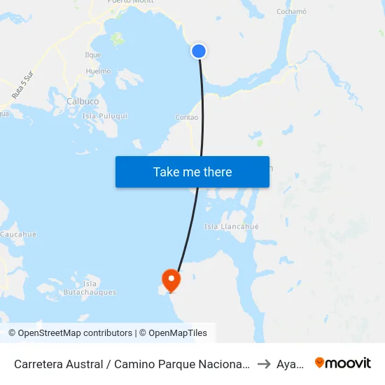Carretera Austral / Camino Parque Nacional Alerce Andino to Ayacara map