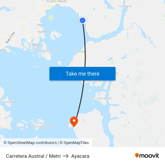 Carretera Austral / Metri to Ayacara map