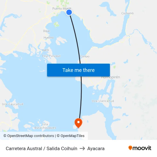 Carretera Austral / Salida Coihuín to Ayacara map