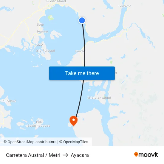 Carretera Austral / Metri to Ayacara map