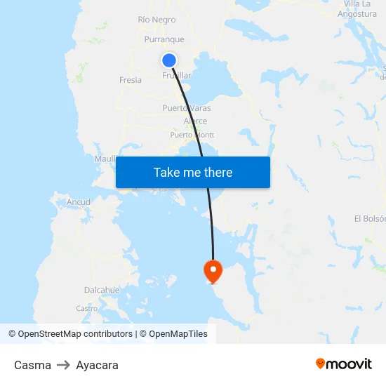 Casma to Ayacara map