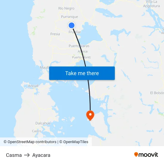 Casma to Ayacara map