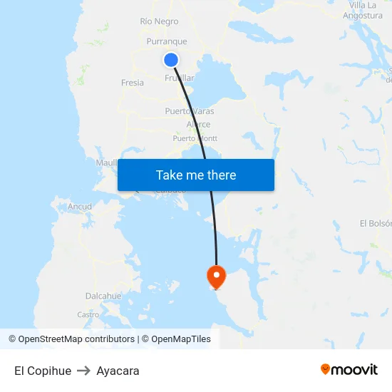 El Copihue to Ayacara map
