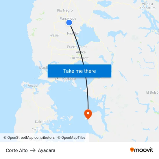 Corte Alto to Ayacara map