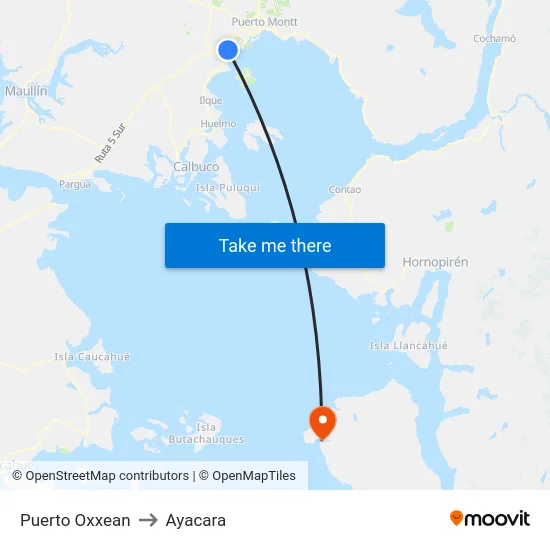 Puerto Oxxean to Ayacara map