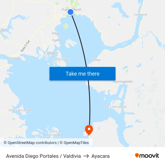 Avenida Diego Portales / Valdivia to Ayacara map