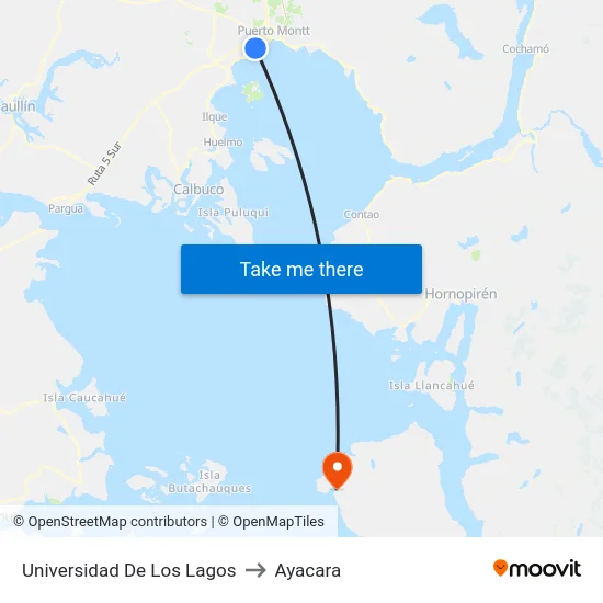 Universidad De Los Lagos to Ayacara map