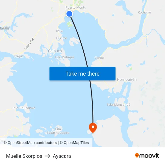 Muelle Skorpios to Ayacara map