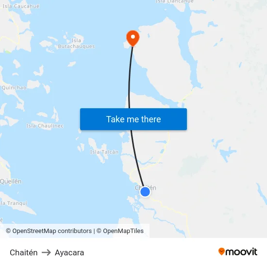 Chaitén to Ayacara map
