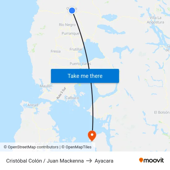 Cristóbal Colón / Juan Mackenna to Ayacara map
