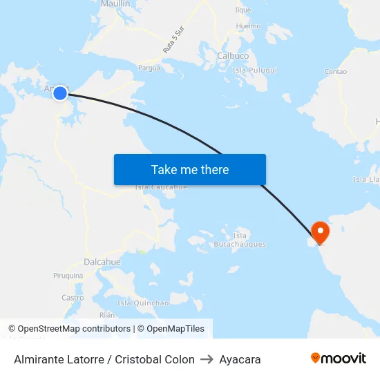 Almirante Latorre / Cristobal Colon to Ayacara map