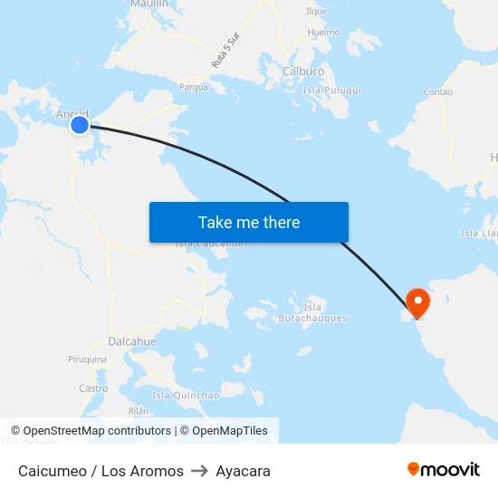 Caicumeo / Los Aromos to Ayacara map