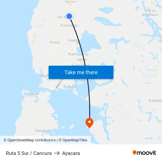 Ruta 5 Sur / Cancura to Ayacara map