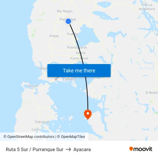 Ruta 5 Sur / Purranque Sur to Ayacara map