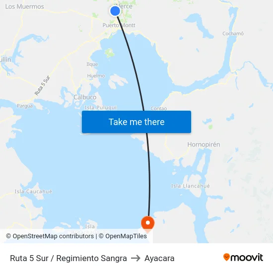 Ruta 5 Sur / Regimiento Sangra to Ayacara map