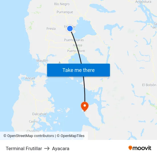 Terminal Frutillar to Ayacara map