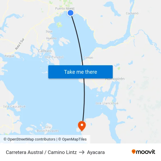 Carretera Austral / Camino Lintz to Ayacara map