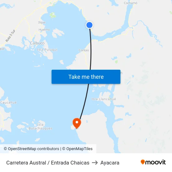 Carretera Austral / Entrada Chaicas to Ayacara map