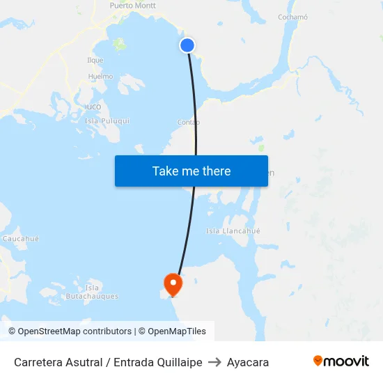 Carretera Asutral / Entrada Quillaipe to Ayacara map