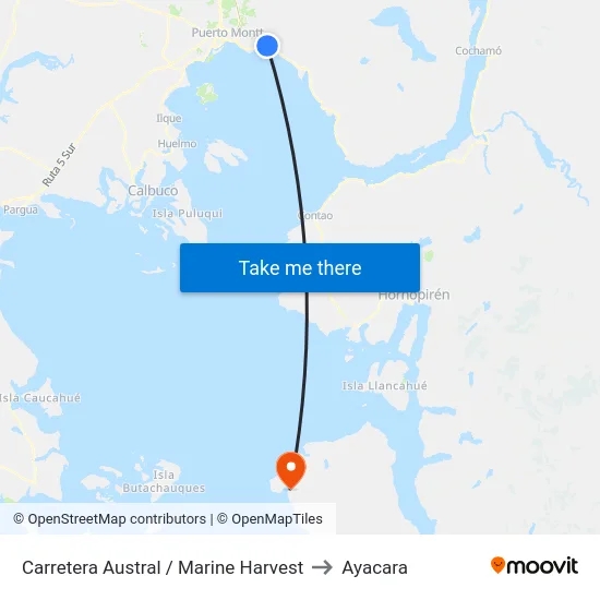 Carretera Austral / Marine Harvest to Ayacara map