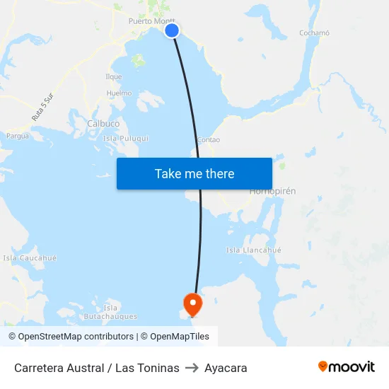 Carretera Austral / Las Toninas to Ayacara map