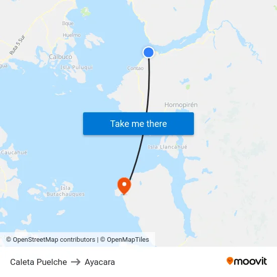 Caleta Puelche to Ayacara map