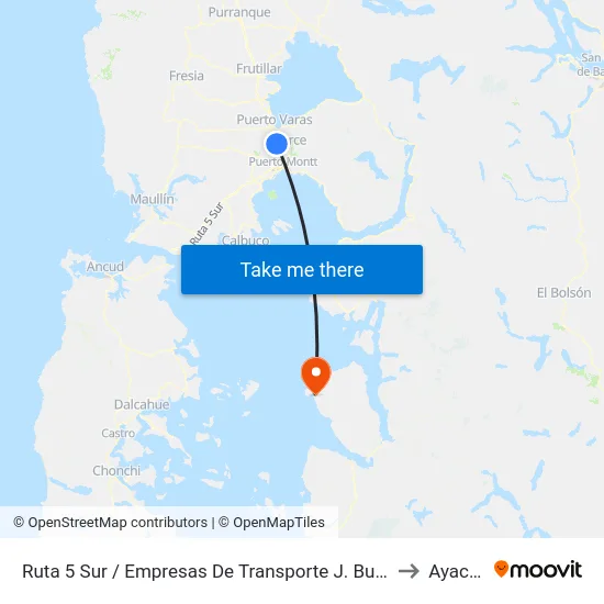 Ruta 5 Sur / Empresas De Transporte J. Bustamante to Ayacara map