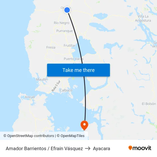 Amador Barrientos / Efraín Vásquez to Ayacara map