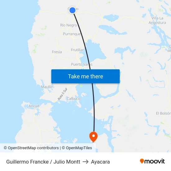 Guillermo Francke / Julio Montt to Ayacara map