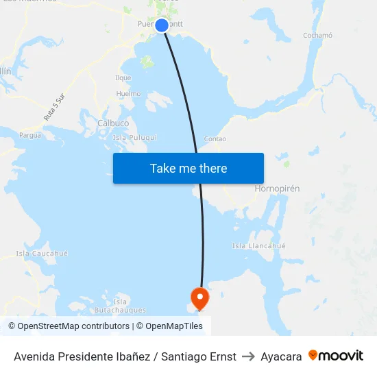 Avenida Presidente Ibañez / Santiago Ernst to Ayacara map