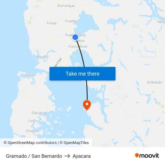 Gramado / San Bernardo to Ayacara map