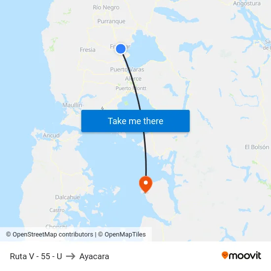 Ruta V - 55 - U to Ayacara map