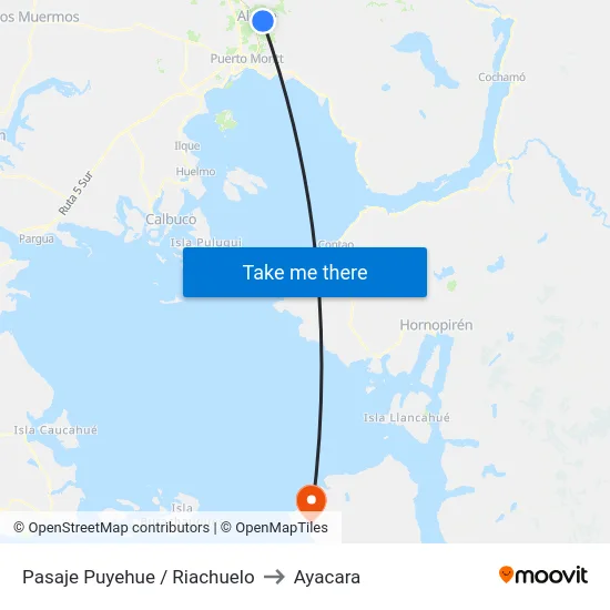 Pasaje Puyehue / Riachuelo to Ayacara map