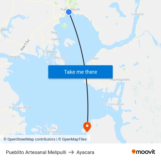 Pueblito Artesanal Melipulli to Ayacara map