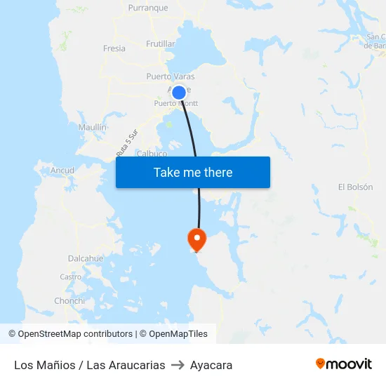 Los Mañios / Las Araucarias to Ayacara map