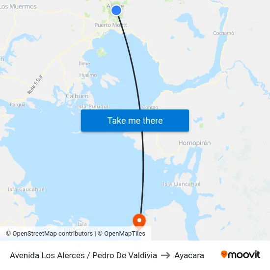 Avenida Los Alerces / Pedro De Valdivia to Ayacara map