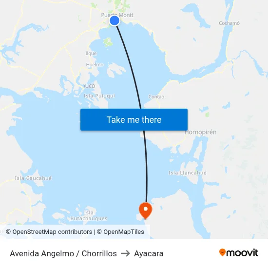 Avenida Angelmo / Chorrillos to Ayacara map