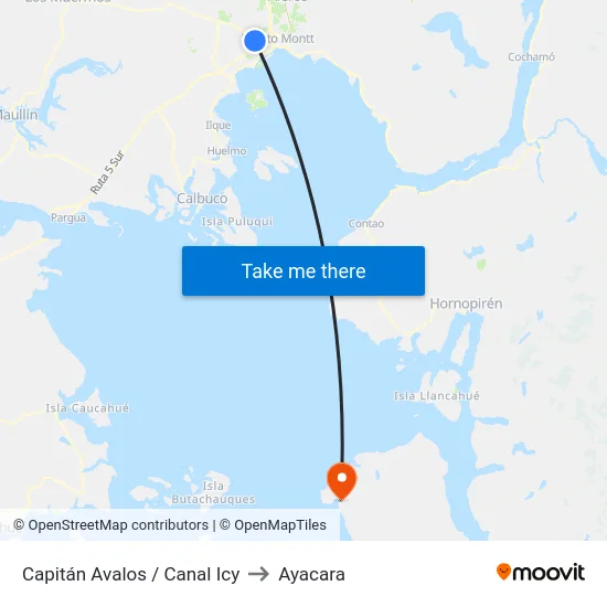 Capitán Avalos / Canal Icy to Ayacara map