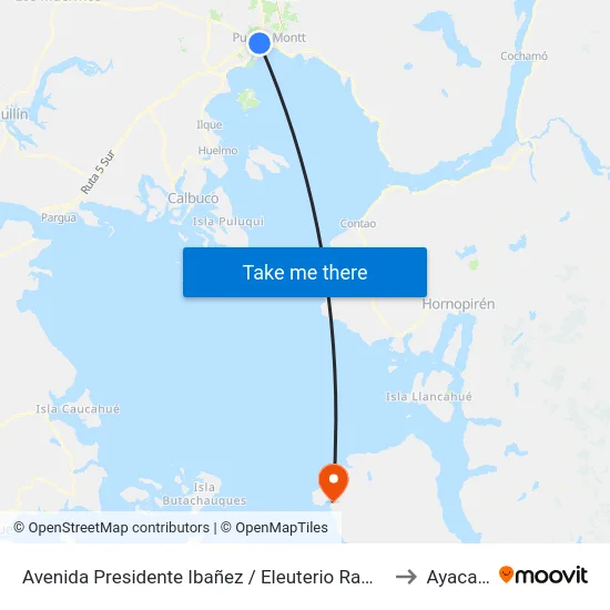 Avenida Presidente Ibañez / Eleuterio Ramírez to Ayacara map