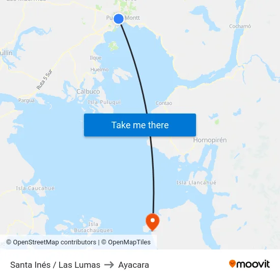 Santa Inés / Las Lumas to Ayacara map