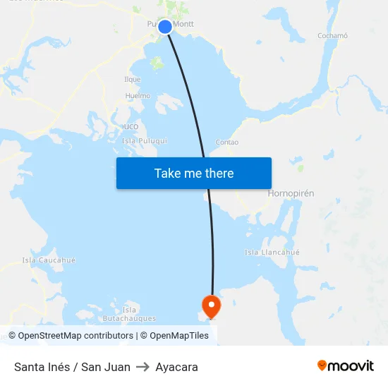 Santa Inés / San Juan to Ayacara map
