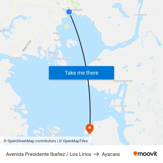 Avenida Presidente Ibañez / Los Lirios to Ayacara map