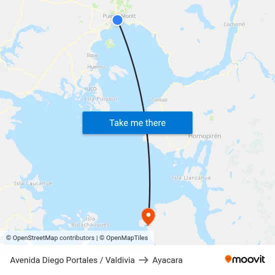 Avenida Diego Portales / Valdivia to Ayacara map