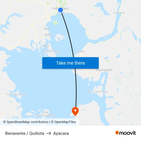Benavente / Quillota to Ayacara map