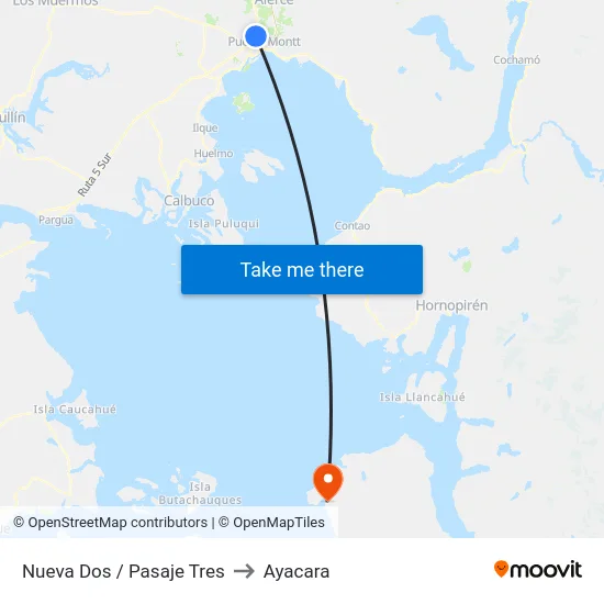 Nueva Dos / Pasaje Tres to Ayacara map