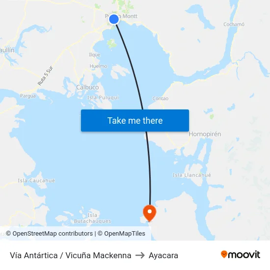 Vía Antártica / Vicuña Mackenna to Ayacara map